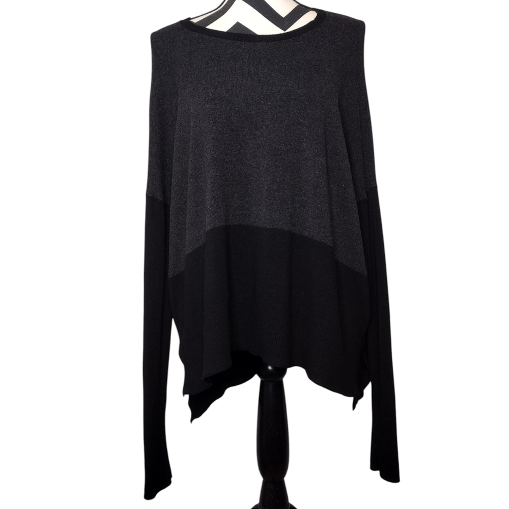 Eileen Fisher Charcoal Black Two-Tone Long Sleeve Sweater Sz M